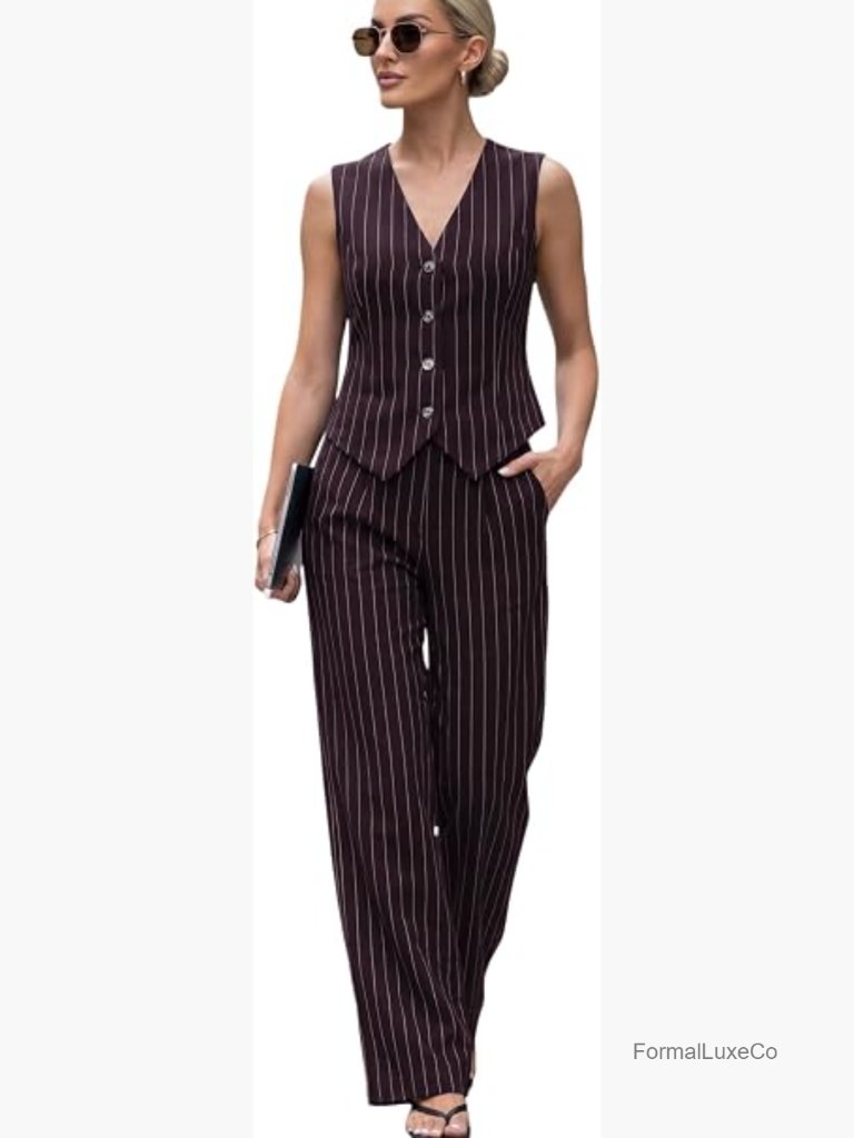 2 Piece Linen Vest Waistcoat Wide Leg Pants Suit Set